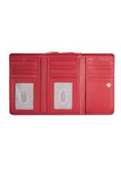 Duży czerwony skórzany portfel damski PORES-0801R-4B(W26), widok produktu w środku na białym tle.
