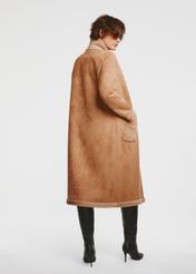 Beige long women's fur coat FUTDP-0051-24(Z24)-05