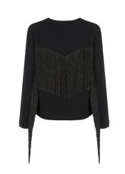 Czarna bluza damska z frędzlami BLZDT-0072-99(W23)