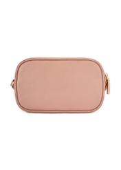 Mała różowa skórzana torebka damska TORES-0466E-5D(W26) - widok produktu z tyłu, na białym tle. 