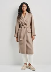 Długi beżowy płaszcz damski z wełny PLADT-0051-82(W24)
