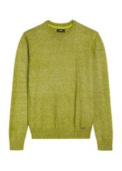 Limonkowy sweter męski SWEMT-0170-84(Z25), widok produktu z przodu na białym tle.