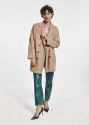 Short beige women's coat PLADT-0057-24(Z24)-02