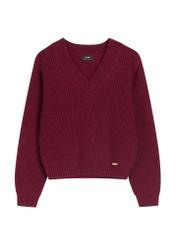 Bordowy sweter damski SWEDT-0162-4D(Z26), widok produktu z przodu na jasnym tle.