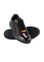 Skórzane buty damskie w kolorze bordowym BUTYD-1188-09(Z25), widok produktu od góry i dołu na białym tle.