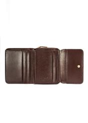 Brązowy portfel damski croco PORES-0953-89(W25) - widok otwartego produktu z góry na białym tle. 