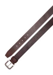 Brązowy skórzany pasek damski PASDS-0312A-89(Z25), widok produktu z góry na białym tle.