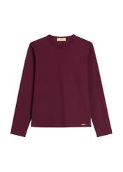 Bordowy bawełniany longsleeve damski LSLDT-0052-4D(Z26)- widok produktu z przodu, na białym tle. 