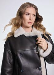 Brown leather long women's sheepskin coat KOZDS-0080-3177(Z24)-03