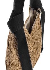 Beżowa torebka damska z naturalnego włókna TOREC-1039-1E(W26) - zbliżenie na detal, na białym tle.