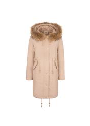 Beżowa zimowa kurtka damska z kapturem KURDT-0133-80(Z18)