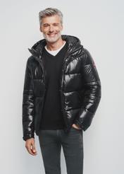 Black men's quilted jacket with hood KURMT-0340-99(Z24)-02