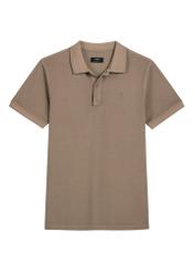 Męska koszulka polo w kolorze camelu POLMT-0055A-1D(W26), widok produktu z przodu na białym tle.