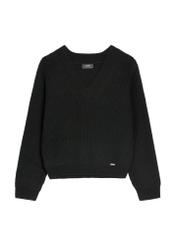 Czarny sweter dekolt V damski SWEDT-0162-99(Z25), widok produktu z przodu na białym tle.