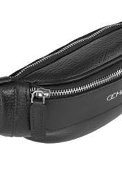 Czarna skórzana nerka męska z logo TORMS-0295A-99(Z25) - zbliżenie na detal na białym tle. 