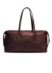 Duża torba ciemnobrązowa typu shopper TOREN-0354-1I(Z26), widok produktu z tyłu na białym tle.