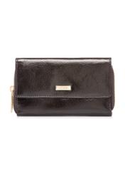 Ciemnobrązowy skórzany portfel damski PORES-0987-1I(W26), widok produktu z przodu na białym tle.