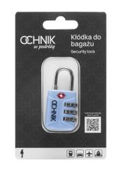 Niebieska szyfrowa kłódka TSA AW-015-0003-61(W25), widok produktu w opakowaniu na białym tle.