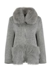 Woolen gray women's fur coat FUTDF-0108-4163(Z24)-01