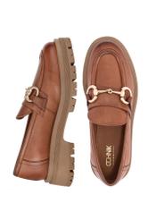 Brown leather women's loafers on the platform BUTYD-1098-87(Z24)-08