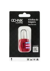 Czerwona szyfrowa kłódka AW-015-0001-41(W25), widok produktu przodem w opakowaniu na białym tle.