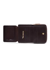 Mały brązowy portfel damski z monogramem POREC-0349A-1I(Z26), widok produktu w środku na białym tle.