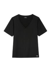 Czarny T-shirt damski basic TSHDT-0120-99(W25), widok produktu z przodu na białym tle.