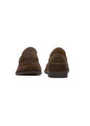 Ciemnobrązowe skórzane mokasyny męskie BUTYM-0482-1H(W26), widok produktu z przodu i tyłu na białym tle.