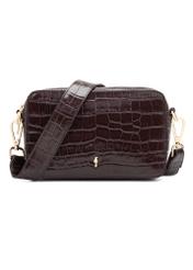 Mała brązowa skórzana torebka croco TORES-1231-1H(W26), widok produktu z przodu na białym tle.