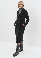 Czarny długi płaszcz damski PLADT-0048-99(Z23)