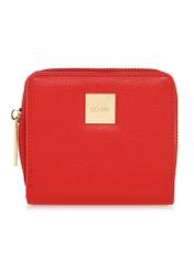 Mały czerwony portfel damski z logo POREC-0366-4A(W26), widok produktu z przodu na białym tle.