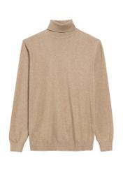 Camelowy sweter męski z golfem SWEMT-0095B-24(Z25), widok produktu z przodu na białym tle.