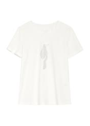 Kremowy T-shirt damski z logo TSHDT-0148-12(Z25), widok produktu z przodu na białym tle.