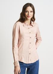Beżowa koszula damska w drobną wilgę KOSDT-0089-81(W22)