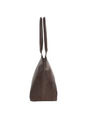 Brązowa skórzana torebka damska typu shopper TORES-1380-1H(Z26), widok produktu z boku na białym tle.