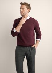 Bordowy bawełniany sweter męski SWEMT-0114A-4D(Z26), widok produktu z przodu na modelu. Widoczna połowa sylwetki.