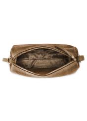 Beżowa zamszowa torebka damska TORES-1249-1B(W26) - widok produktu z góry, na białym tle. 