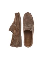 Skórzane buty męskie w kolorze chłodnego beżu BUTYM-0540-1K(W26), widok produktu z góry na białym tle.