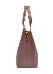 Brązowa torebka shopper damska TOREC-1259-1H(Z26), widok produktu od boku na białym tle.