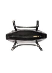 Czarna torebka damska z połyskiem TOREC-1205-9F(W26) - widok produktu z góry, na białym tle. 