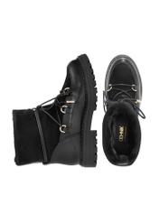 Czarne zamszowe śniegowce damskie BUTYD-1201-99(Z25), widok produktu z góry na białym tle.