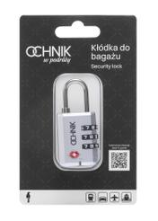 Srebrna szyfrowa kłódka TSA AW-015-0002-92(W25), widok produktu w opakowaniu na białym tle.