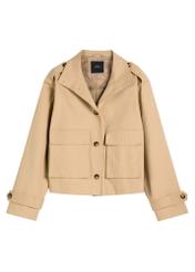 Beżowa przejściowa kurtka damska KURDT-0628-1B(W26), widok produktu z przodu na białym tle.