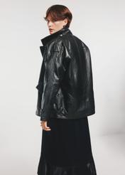 Black oversized women's leather jacket KURDS-0489-1313(Z24)-04