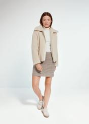 Beige short women's fur coat FUTDP-0048-81(Z24)-02