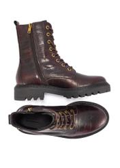 Bordowe botki damskie croco BUTYD-1192-90(Z25), widok produktu z góry na białym tle.