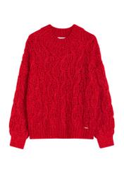 Czerwony sweter damski z domieszką wełny SWEDT-0236-42(Z25), widok produktu od przodu na białym tle.