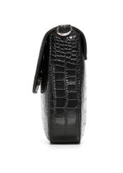 Czarna torebka damska croco TOREC-1262-9G(Z26), widok produktu od boku na białym tle.