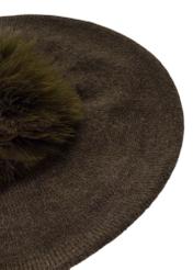 Women's beret with a pompom in khaki CZADT-0180-55(Z24)-03