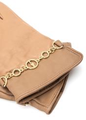 Skórzane rękawiczki damskie z łańcuszkiem REKDS-0101-81(Z25), zbliżenie na detal produktu, widok na białym tle.